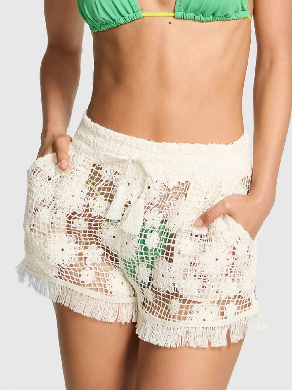 VS PINK Swim Beach Blooms Crochet Beach Shorts w/ Pockets NWT
